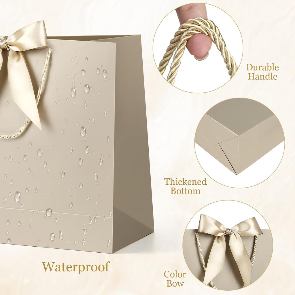 JMANNI Gift Bags with Handles, 13” Medium Gift Bag for Presents, 1 Pcs Bags with 2 Tissue Paper and 1 Cards for Graduation Baby Shower Wedding Fathers Day Mother's Day Birthday Party（champagne gold）