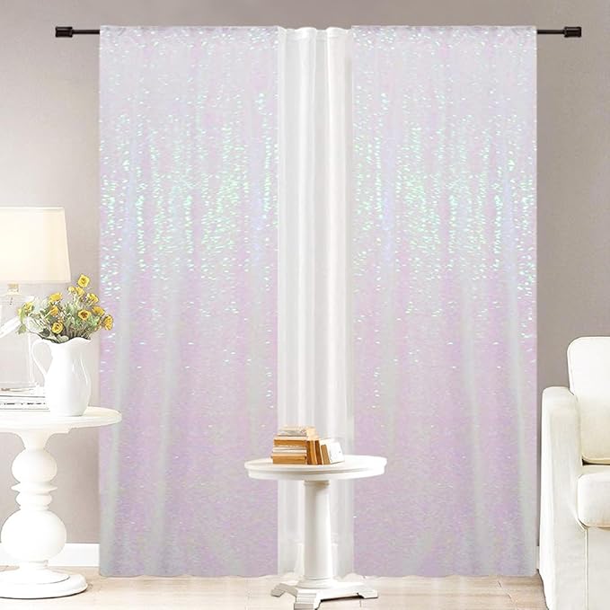 Eternal Beauty Sequin Backdrop Curtains, 2x8 Ft-2 Panels White Iridescent Back Drop for Shimmer Photography Party Wedding Birthday Decor