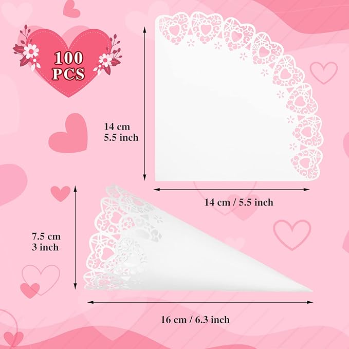 GWHOLE 100 Pcs Wedding Confetti Cones, Heart Paper Petal Cone for Wedding Party, White