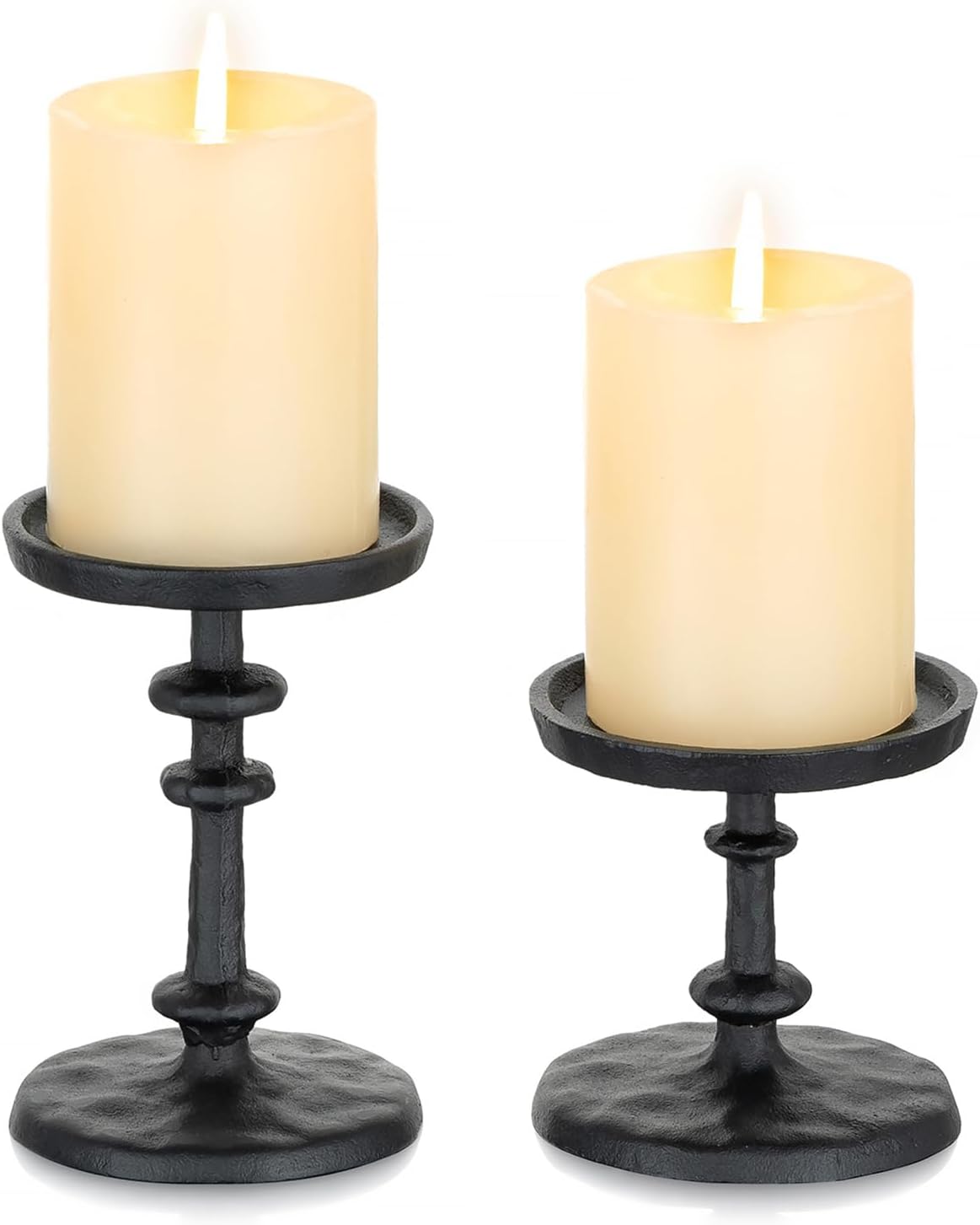 NUPTIO Pillar Candle Holder Black: Solid Cast Iron Candle Stand