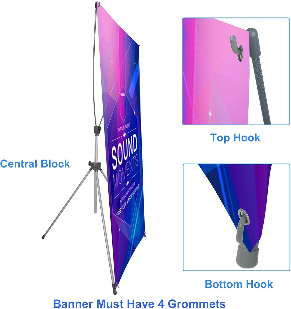 Adjustable X Banner Stand Fits Any Banner Size Width 23" to 32" and...