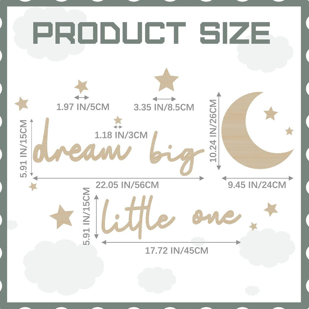 Briwooody 15 Pcs Moon and Stars Nursery Decor Dream Big Little One Wall Decor Boho Neutral Babyroom Wall Art Nursery Sign for Boys Girls Bedroom Home Farmhouse Living Playroom(Wood Color)