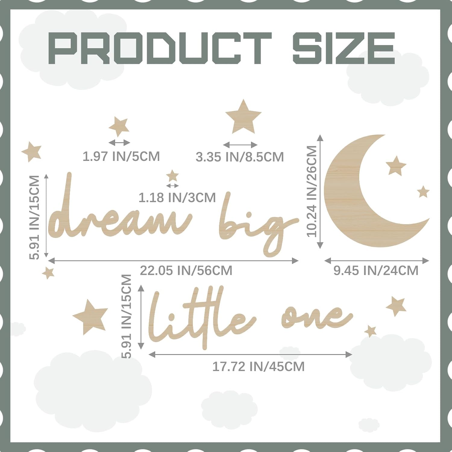 Briwooody 15 Pcs Moon and Stars Nursery Decor Dream Big Little One Wall Decor Boho Neutral Babyroom Wall Art Nursery Sign for Boys Girls Bedroom Home Farmhouse Living Playroom(Wood Color)