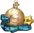 Old World Christmas Love You to The Moon & Back Glass Blown Ornament for Christmas Tree, Handcrafted Holiday Decoration, Sayings Collection
