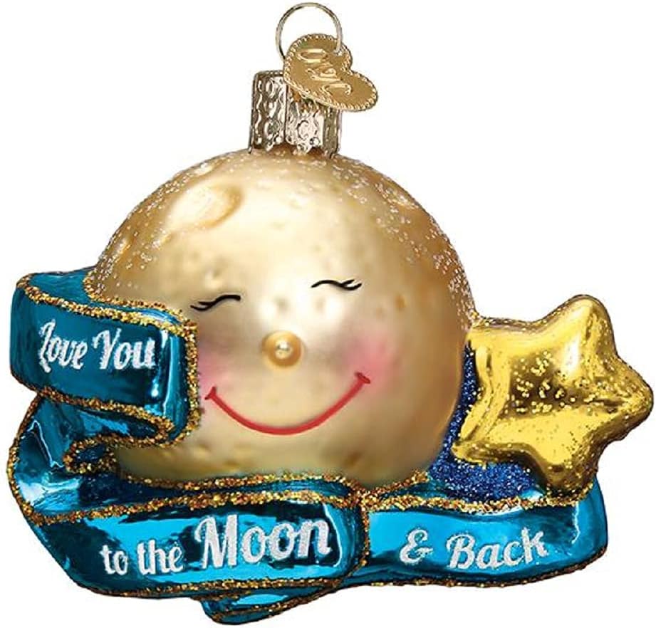 Old World Christmas Love You to The Moon & Back Glass Blown Ornament for Christmas Tree, Handcrafted Holiday Decoration, Sayings Collection