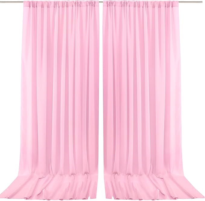 PARTISKY 10x10ft Pink Chiffon Sheer Backdrop Curtains, Wrinkle-Free Wedding Backdrop Drapes for Birthday Party Ceremony Arch Stage Decor Background for Photography 5x10ft,2 Panels