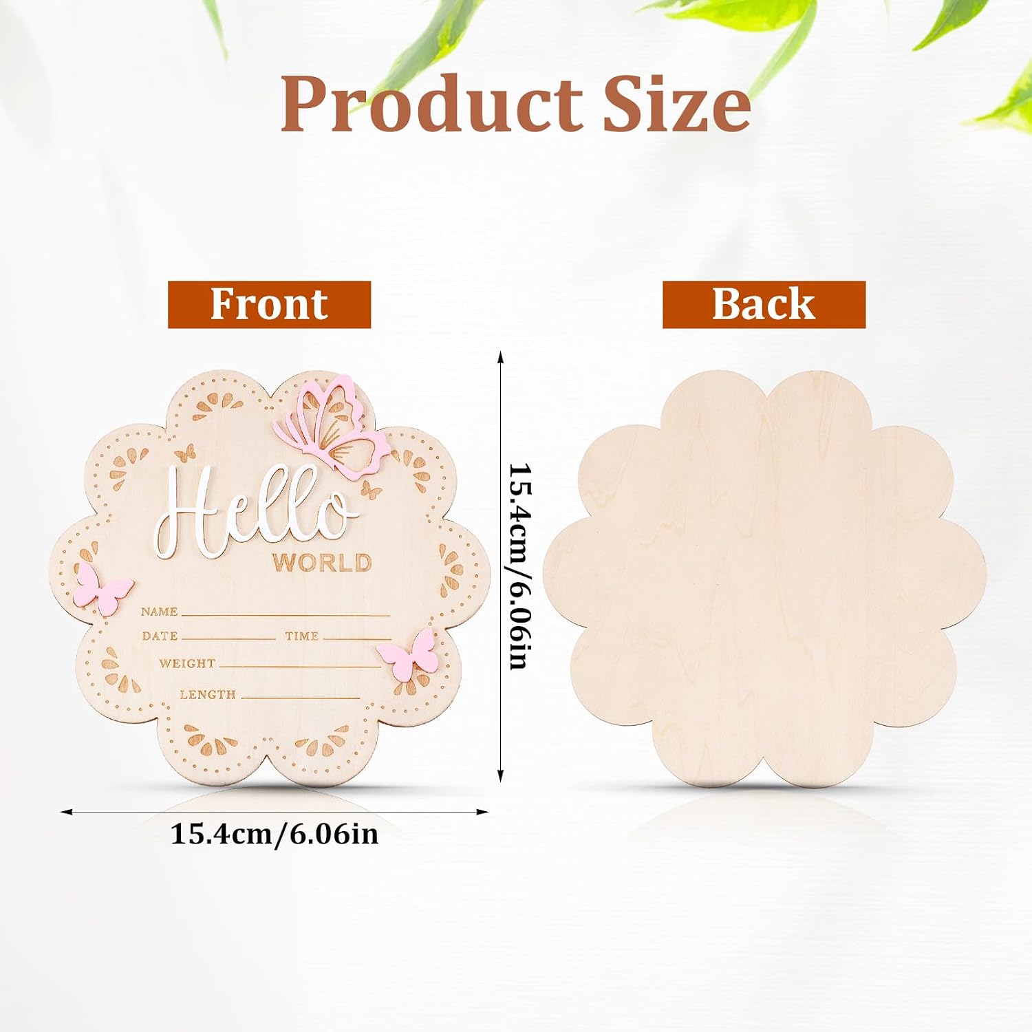Nogeqi Hello World Newborn Sign, 6 Inch Pink Butterfly Baby Name Announcement Sign, Birth Announcement Signs, Wooden Baby Welcome Signs for Newborn Photo Props Babies Shower Hospital Nursery