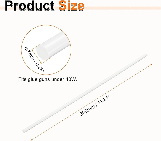HARFINGTON 10pcs Hot Glue Sticks 0.28" Dia x 11.81" Long EVA Mini Hot Melt Adhesive Glue Stick for Hot Melt Gun Wood Plastic Glass Flowers Fabrics Foam, White