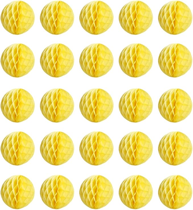20pcs Honeycomb Decoration - Paper Flower Balls, Tissue Pom Poms for Birthday Wedding Home Decor (3inch, Yellow)
