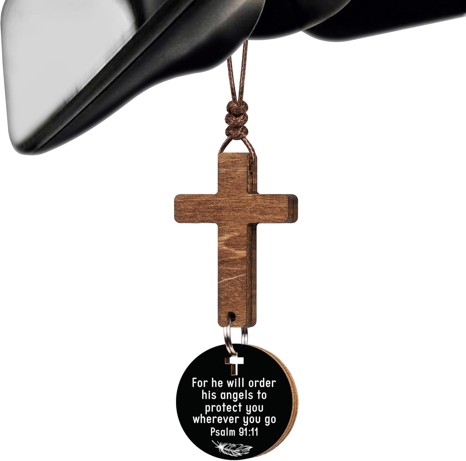 Christian Gifts for Men, Daily Bible Verse Cross for Car Mirror Hanging | Scan with Your Smartphone for a Daily Scripture, Wooden, 2,7"x1,2", Handmade, Durable