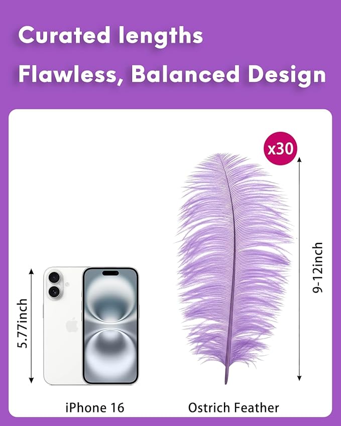 NEWONG 30pcs Light Purple Ostrich Feathers Natural Bulk 9-12in（23-30cm） Vase Craft Wedding Home Party Centerpieces Christmas Day Decoration