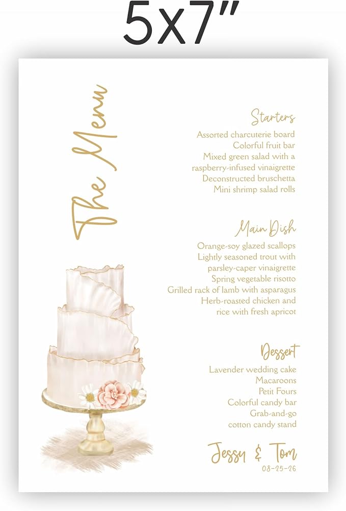 Personalized Printed Wedding Menu, Set of 25 Wedding Menu, Modern Wedding Menu, Simple Menu, Wedding Menu Cards, Dinner Menu Card, Birthday, Shower, Quinceanera, Party, Made in USA
