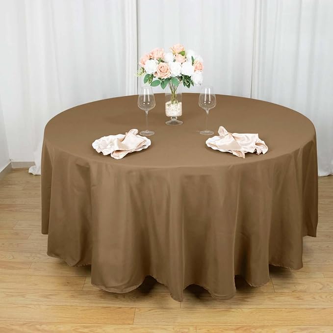 Efavormart Round Tablecloth, 108 Inch Stain & Wrinkle Resistant Washable Table Cloth, Decorative Polyester Fabric Table Cover for Banquet, Wedding, Dining- Taupe