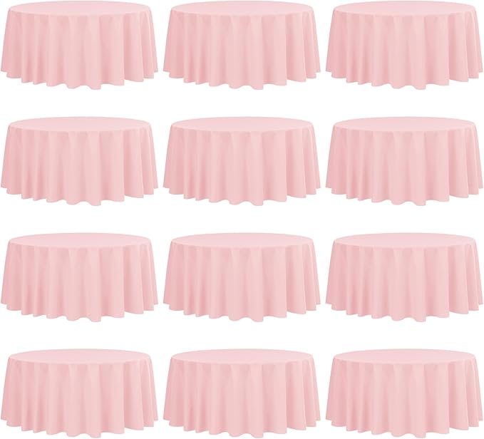 Fani 12 Pack 120 Inch Round Pink Polyester Tablecloths for Round Tables, Washable Table Cover for Wedding Party, Dining Table, Buffet, Banquet, Restaurant, Camping