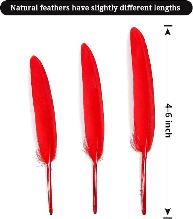 FeelfunFeather 120pcs Red Goose Cochettes Feather Natural Bulk 4-6 inch 10-15cm for Wedding Party Christmas Decorations DIY Crafts Goose Cochettes Feather