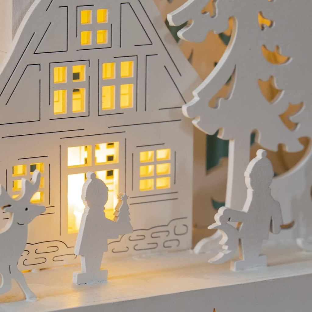 The Christmas Workshop 88200 Wooden Illuminated Candle Bridge | 7 Warm White Candles | Indoor Christmas Decoration | Battery Operated | 43cm x 28cm x 8cm