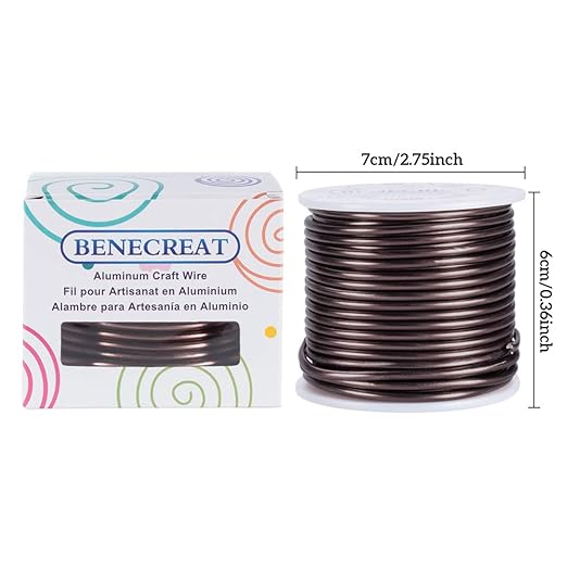 BENECREAT 9 Gauge 55FT Brown Jewelry Craft Wire Tarnish Resistant Bendable Aluminum Sculpting Metal Wire for Jewelry Craft Beading Work, Wreath, Tree Roots Model