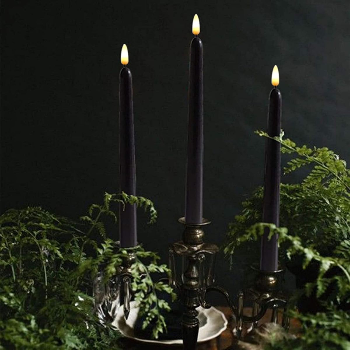 NONNO & ZGF 10 Pack Black 11'' LED Wax Covered Taper Candles with...