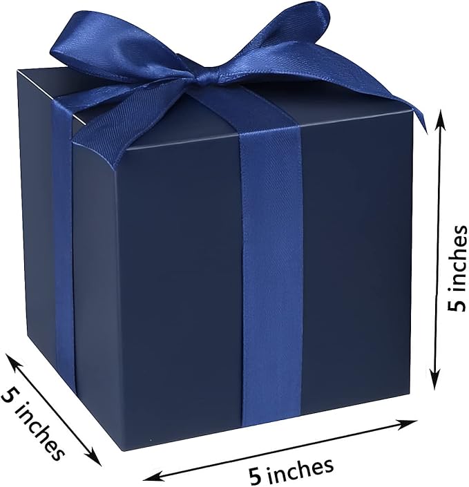 COTOPHER Small Gift Boxes 25 Pack 5x5x5 inches Blue Gift Boxes with Lids for Gifts, Crafting, Wedding Party Favor, Cupcake Boxes, Candy, Bridesmaids Proposal Box with Ribbons and Stickers