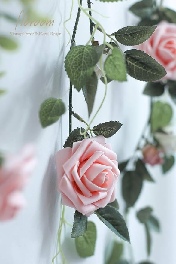 Floroom Artificial Flowers 50pcs Real Looking Peach Pink Foam Fake Roses with Stems for DIY Wedding Bouquets Bridal Shower Centerpieces Floral Arrangements Party Tables Home Decorations