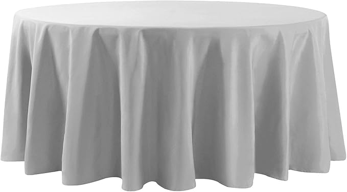 132 inch Round Tablecloth Washable Polyester Table Cloth Decorative Table Cover for Wedding Party Dining Banquet（132 inch,Silver）