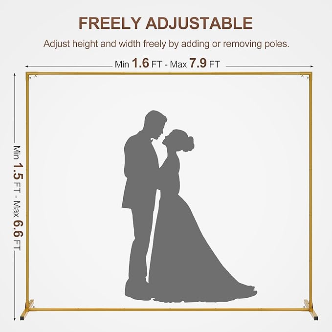 Walensee 7.9FTx6.6FT Gold Wedding Arch Backdrop Stand, Adjustable Square Metal Arch Frame for Ceremony Party Birthday Baby Shower Bridal AnniversaryGarden Balloon Photo Decoration