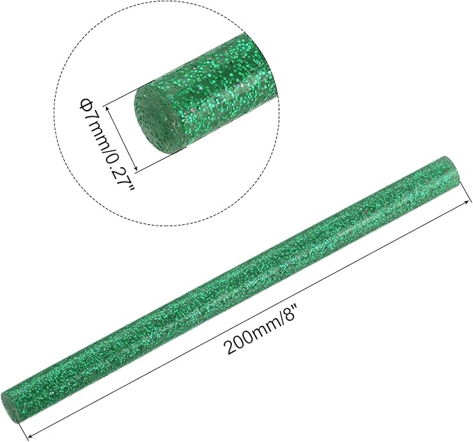 uxcell 20pcs Hot Glue Sticks for Glue Gun 7mm/0.27-inch x 8-inch Mini Hot Melt Adhesive Glue Stick Glitter Green