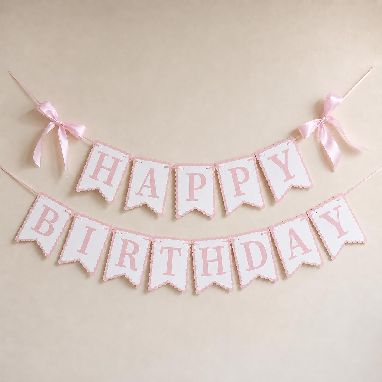 Pink Happy Birthday Banner with Satin Bows, Coquette Bow Birthday Decor | Bow theme party decor for coquette birthdays, cake table displays and photo backdrops.