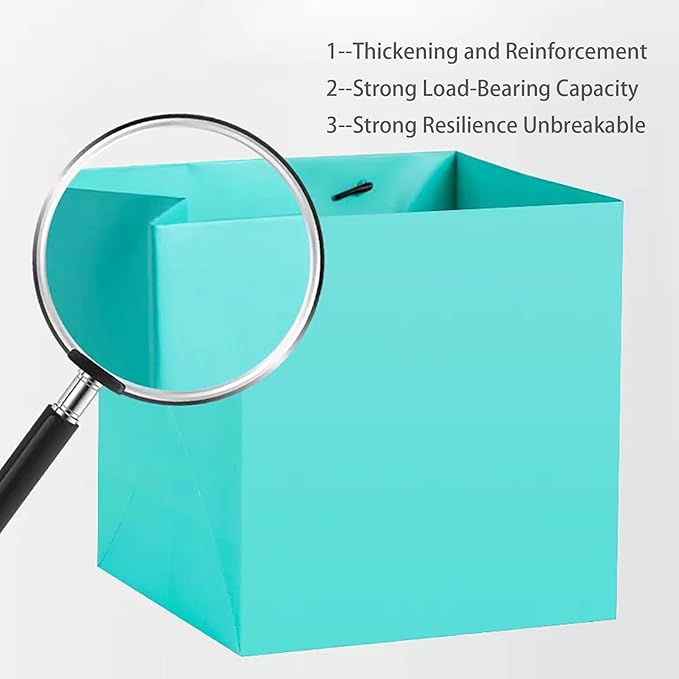 Teal Blue Paper Gift Bag 12 in Large Gift Box Square Bottom Kraft Paper Bags with Handles for Wedding Baby Shower Birthday Party (Teal Blue, 12 x 12 x 12 in, 10 CT)