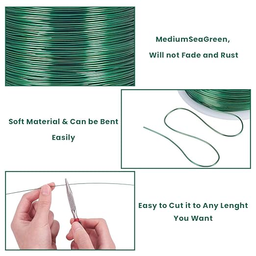 BENECREAT 20 Gauge 770FT Aluminum Wire Anodized Jewelry Craft Making Beading Floral Colored Aluminum Craft Wire - Green