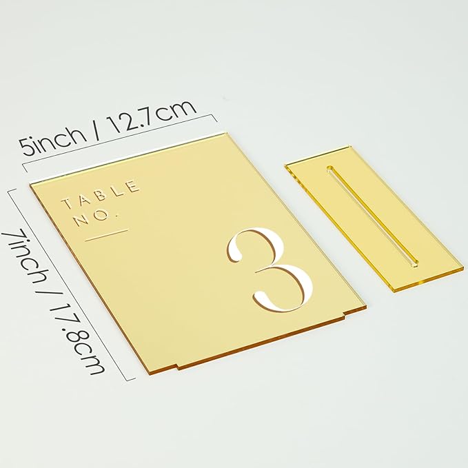 JINMURY Gold Wedding Table Numbers 1-30 with Stands, 5"x7" Gold Mirror Acrylic Table Numbers, Perfect for Wedding Reception, Party, Anniversary, Event