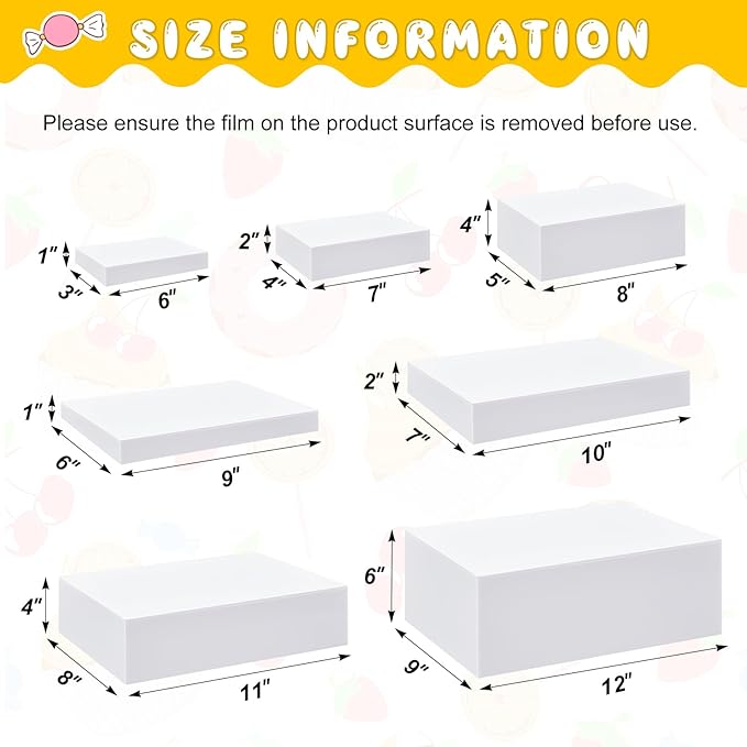 Leinuosen 7 Pcs Large Buffet Risers Set 6" to 12" Acrylic Display Box Catering Dessert Table Riser Food Display Decorative Stand with Hollow Bottom for Catering Supplies(White, Rectangle)