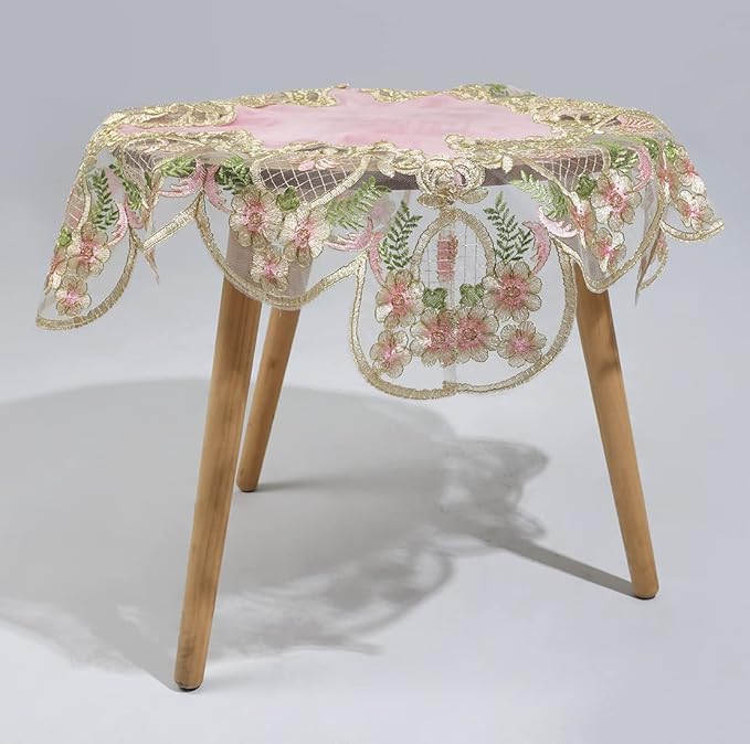 vctops Damask Lace Patchwork Tablecloth Luxury Square Small Table Cover Elegant Floral Embroidered Lace Table Cloth for Party Kitchen Dinning Picnic Decoration (Type P,22"x22")