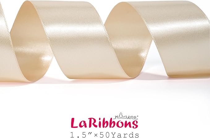 LaRibbons Nude Satin Ribbon 1 1/2 Inch 50 Yards Luxury Double Faced Ivory Silk Ribbon for Flower Bouquet Crafts Gift Wrapping Wedding Bow Christmas Decoration
