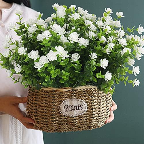 RECUTMS Artificial Flowers, Fake Boxwood Outdoor UV Resistant Plants Artificial Springs Flowers Eucalyptus Greenery Shrubs Bridal Wedding Bouquet for Home Garden Party Wedding Decoration,8Pcs(White)