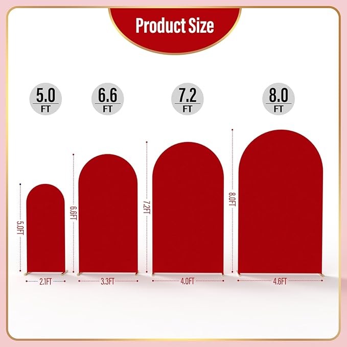 LEBENGURU Upgraded 6FT Wedding Arch Cover, Red Spandex Fitted Arch Backdrop Cover, Round Top Chiara Stand Covers for Birthday Party Baby Shower Banquet Balloon Décor