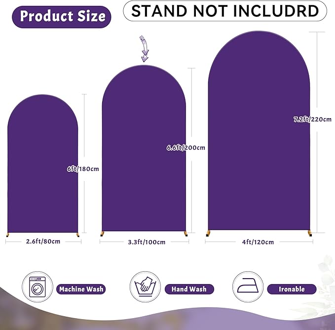 7.2FT Purple Arch Backdrop Cover - Polyester Fitted Wedding Arch Stand Covers Round Top Chiara Arch Backdrop Cover for Birthday Party Banquet Photo Background Decoration