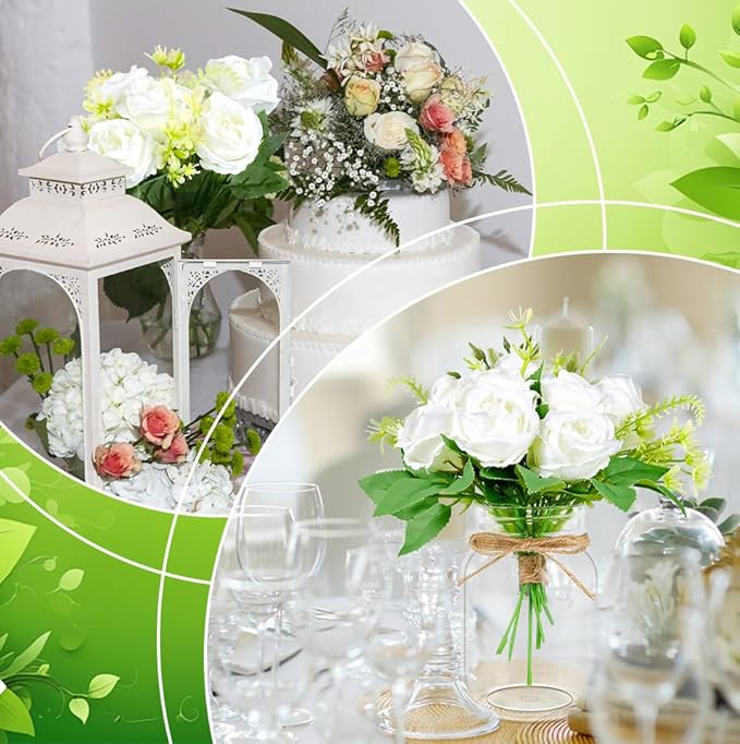 6 Set Centerpiece Table Decorations Mason Jar Table Centerpiece with Flower Mason Jar Wedding Centerpieces Vases Decor for Reception Engagement Party Bridal Shower (White Rose)
