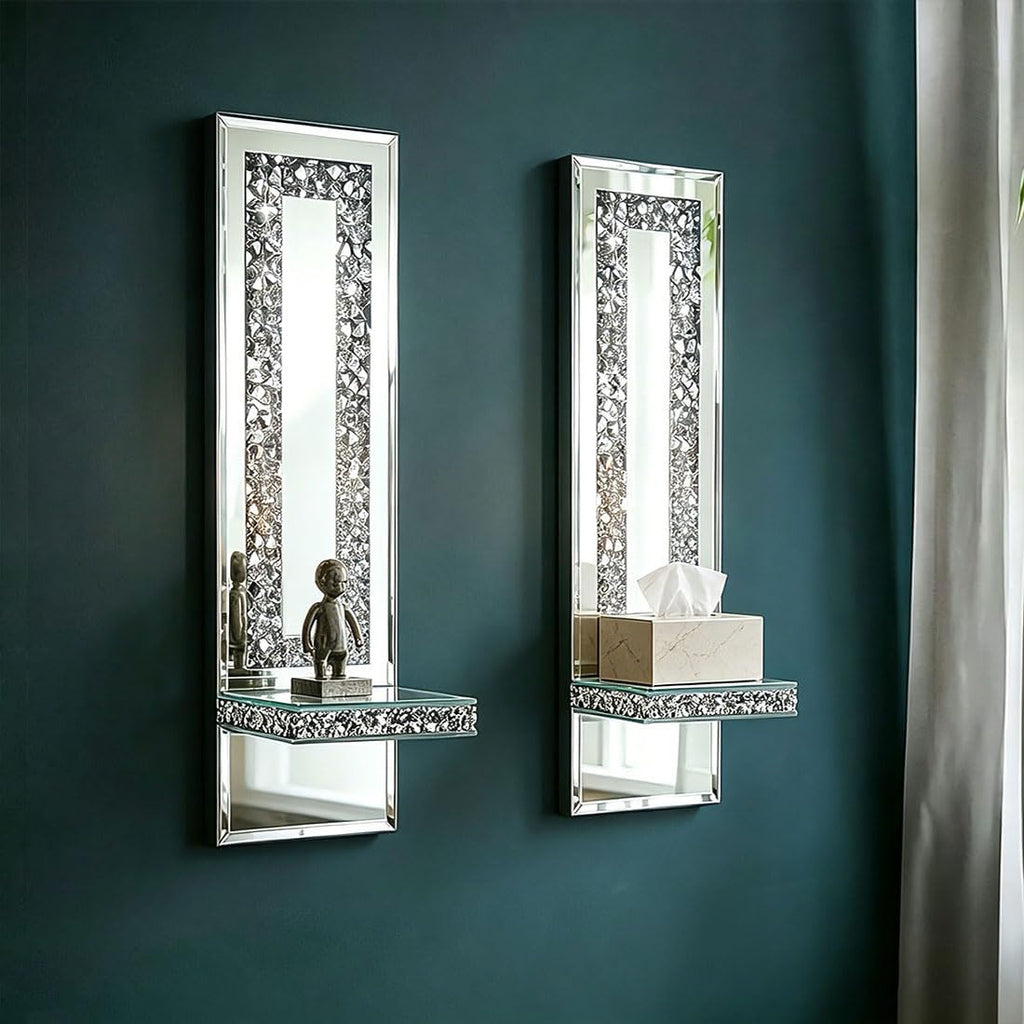 Pibeyer Mirrored Candle Sconces with Acrylic Diamond, Crushed Diamond Wall Candle Holders, Home Decor