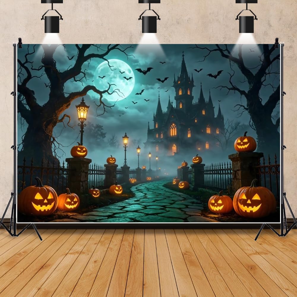 Leowefowa Horror Halloween Castle Backdrop Dark Dead Forest 10x8f