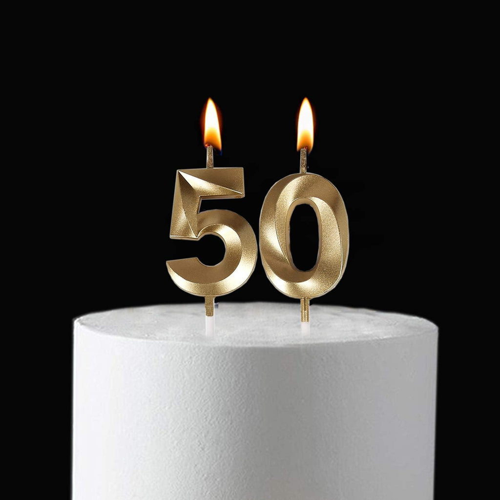 50th Birthday Candles,Gold Number 50 Cake Topper for Birthday Decorations Party Decoration