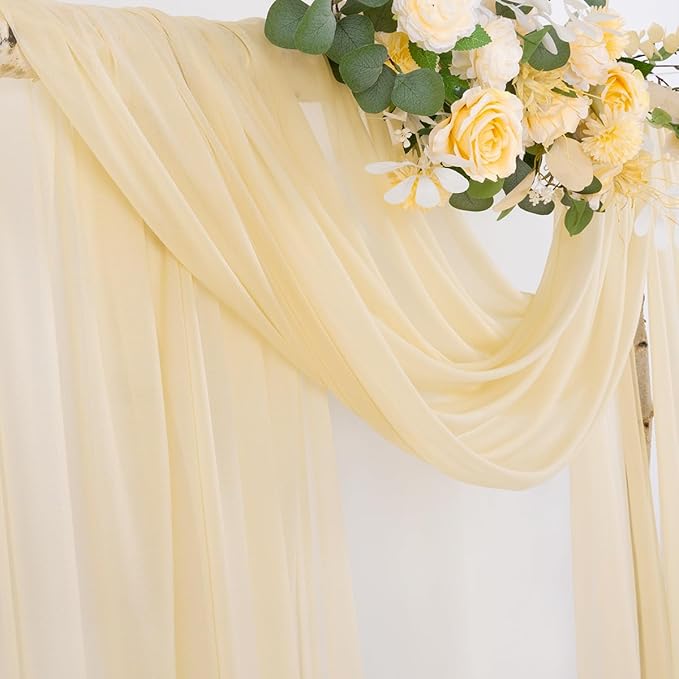 Socomi Champagne Sheer Wedding Arch Draping Fabric 29" x 20Ft 1 Panel Outdoor Curtain Drapes Extra Long for Bridal Baby Shower Ceremony Birthday Party Decor