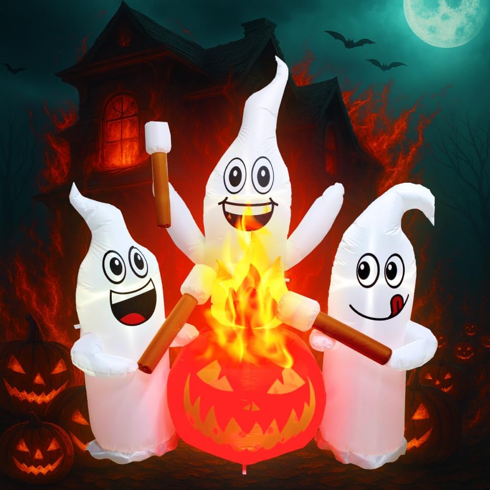 6 ft halloween inflatable ghosts roasting marshmallows, main product view