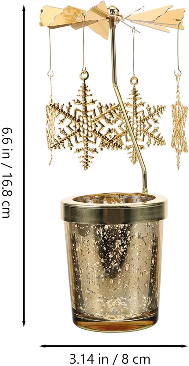 Holibanna Rotating Candlestick Christmas Carousel Tea Light Gold Candle Holder (2PCS Snowflake)