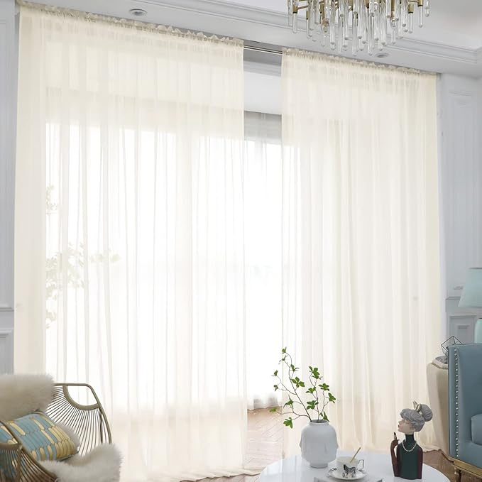 Window Beige Sheer Curtains 72 Inches Long 2 Panels Sheer Curtain Basic Rod Pocket Panel for Bedroom Children Living Room Yard Kitchen (Beige, 52" W x 72" L | 2 pcs)