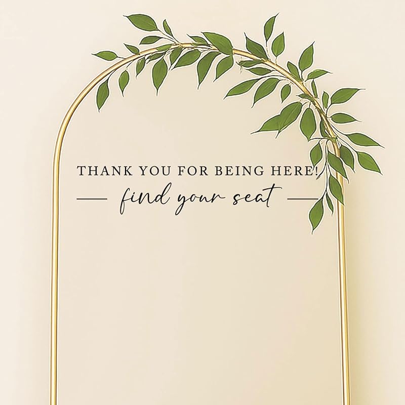 Seating Chart Sign, Wedding Mirror Decal, Thank You for Being Here Find Your Seat, Wedding Seating Chart Header Vinyl Decal, Your Seat Awaits Wedding Sign Decal, Mirror Sticker for Seating (Black, Wide 20")
