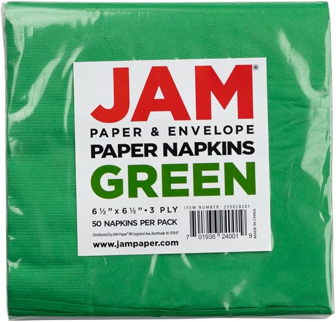 JAM PAPER Medium Lunch Napkins - 6 1/2 x 6 1/2 - Green - 50/Pack