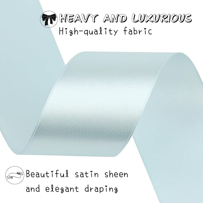 Light Blue Solid Satin Ribbon 1-1/2 Inch 50 Yards Solid Polyester Fabric Ribbon for Gift Wrapping Wedding Christmas Baby Shower Birthday Party Decoration Handmade Immortal Flower Craft