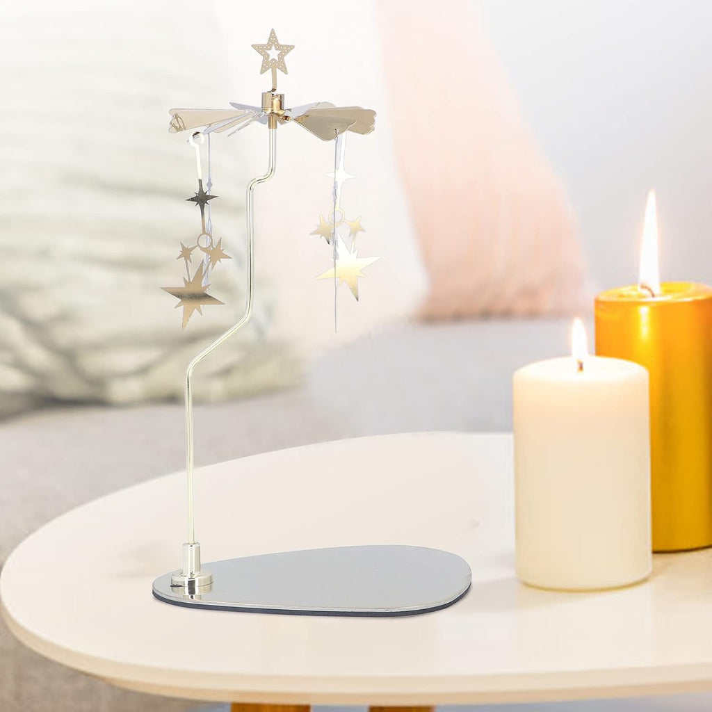 Star Candle Carousel, Rotary Candle Holder Rotating, Stainless Steel Chime Candles Holder, for Bars Cafes Christmas Wedding