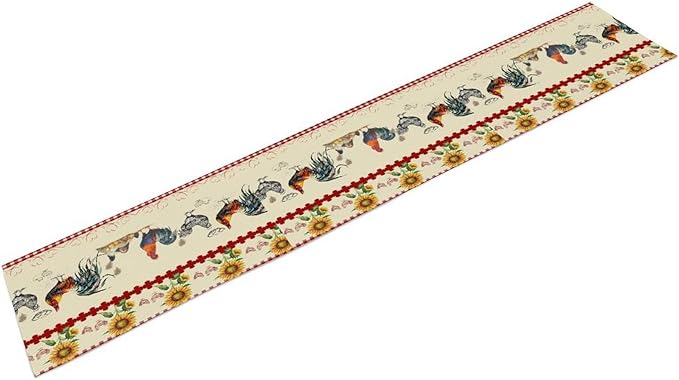 Rustic Rooster Table Runner,Vintage Country Farm Sunflower Chicken Red Plaid Print Tablecloth Burlap for Hotel Indoors Outdoor Dining Room Kitchen Home Decor,W13X L80 in